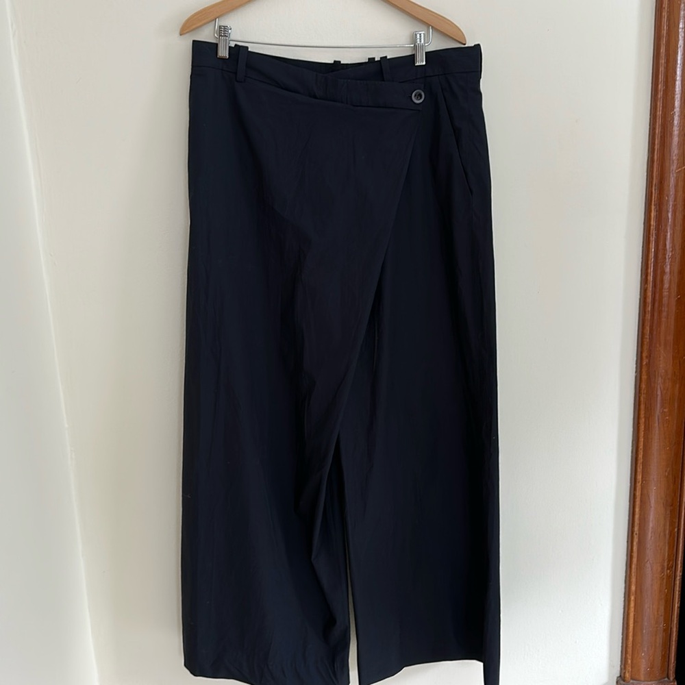 COS Navy Wide-Leg Wrap Front Pants